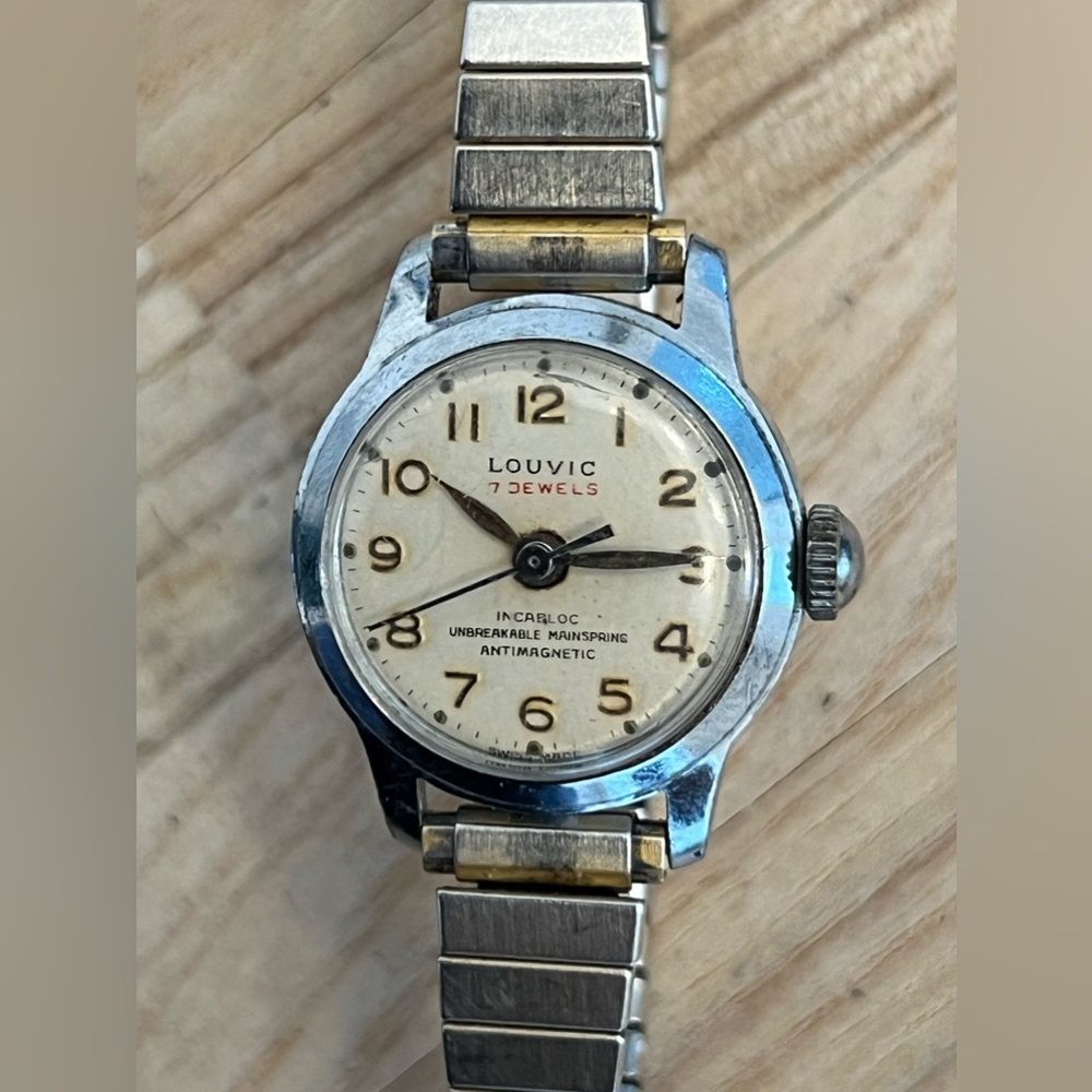 Louvic Incabloc Ladies Watch Super Rare Vintage 17 Jewels Stainless Stretch Band